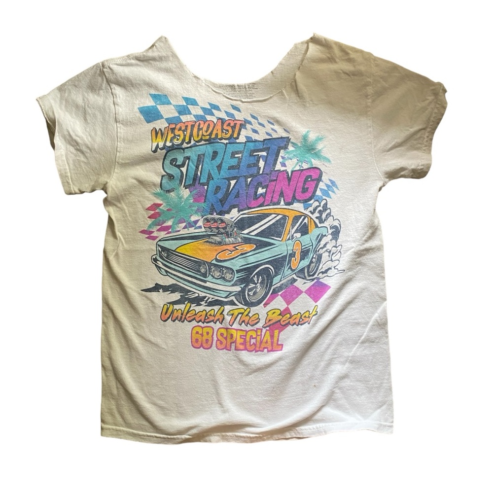 Graphic Baggy Off The Shoulder Tee